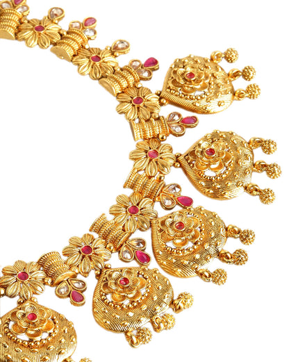Gold-Plated Festive Floral Necklace Jewellery Set