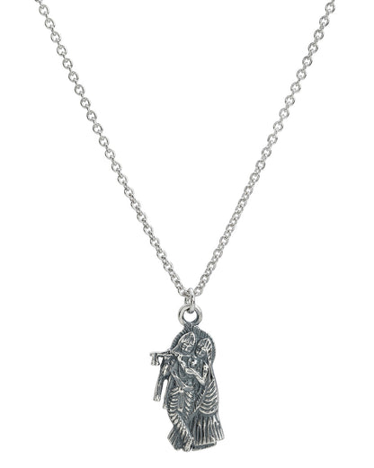 Rhodium Plated Radha and Krishna Oxidised Pendant and Chain for Unisex
