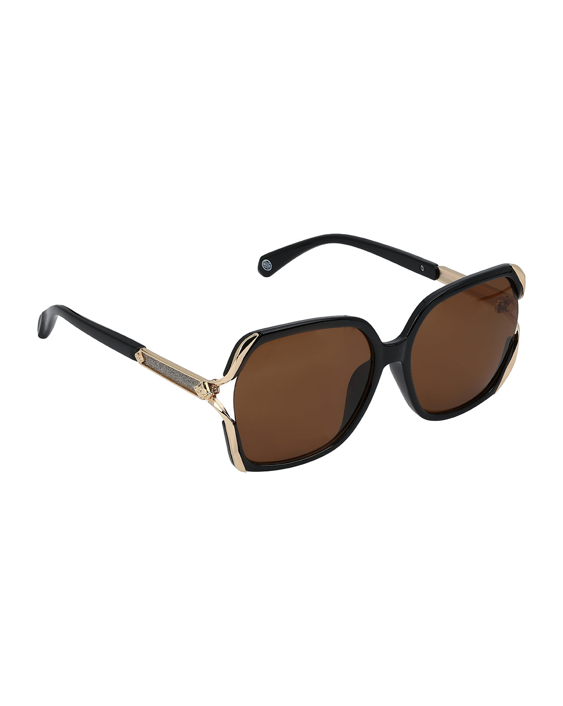 Black &amp; Gold Toned UV Protected Brown Lens Oversized Sunglasses for women CLSW612