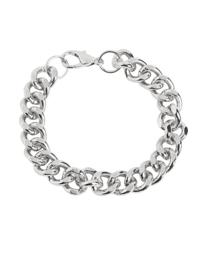 Men Silver Plated Link Curb Bracelet