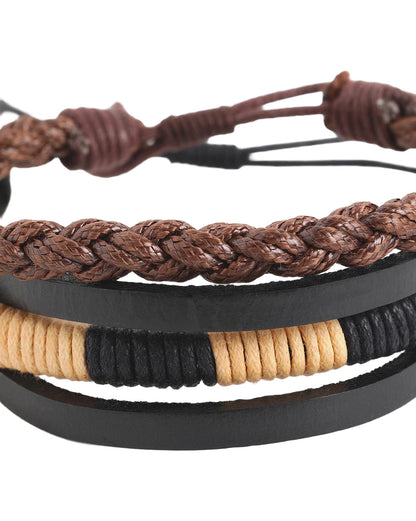 Men Set of 2 Bohemian Multistrand Adjustable Faux Leather Bracelet