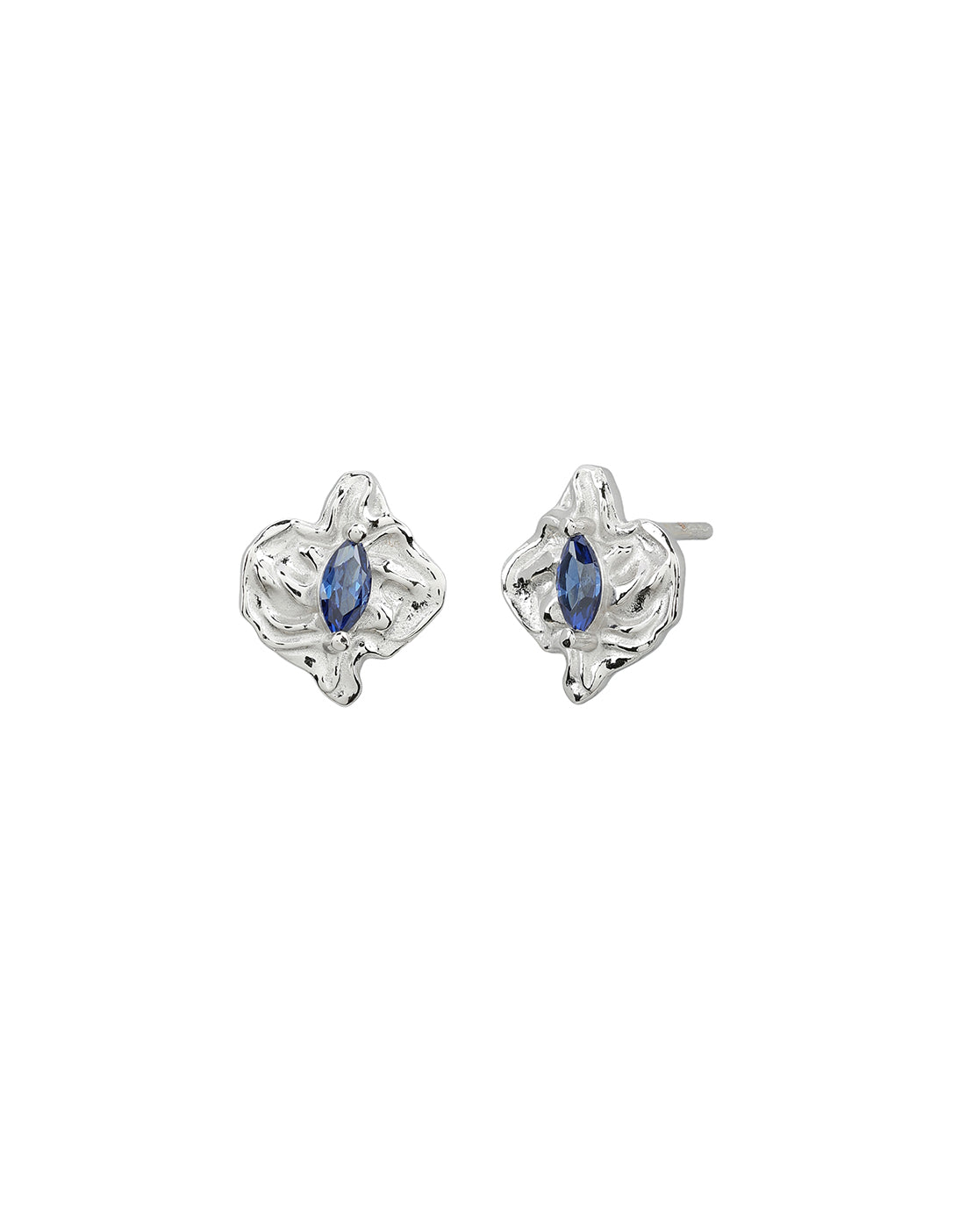 Rhodium Plated CZ Sapphire Blue Studded Contemporary Petite Stud Earring