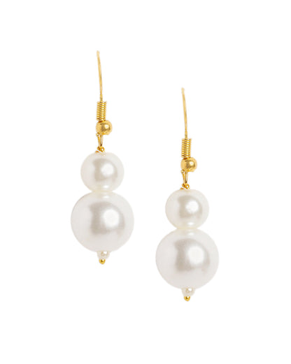 Gold Plated Triple Strand Graduation Pearl Necklace with Earring Set