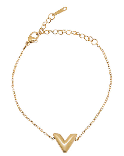 Gold-Plated Petite V Shaped Heart Adjustable Bracelet
