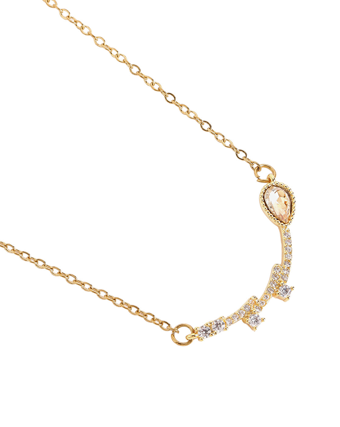 Gold Plated CZ Studded and Citrine Yellow Solitaire Contemporary Necklace