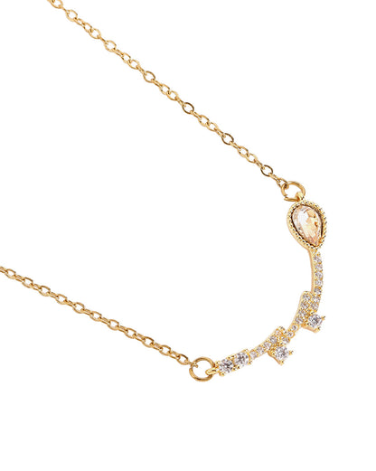 Gold Plated CZ Studded and Citrine Yellow Solitaire Contemporary Necklace
