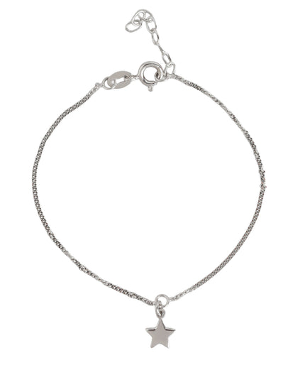 925 Sterling Silver Rhodium Plated Dangling Star Charm Bracelet