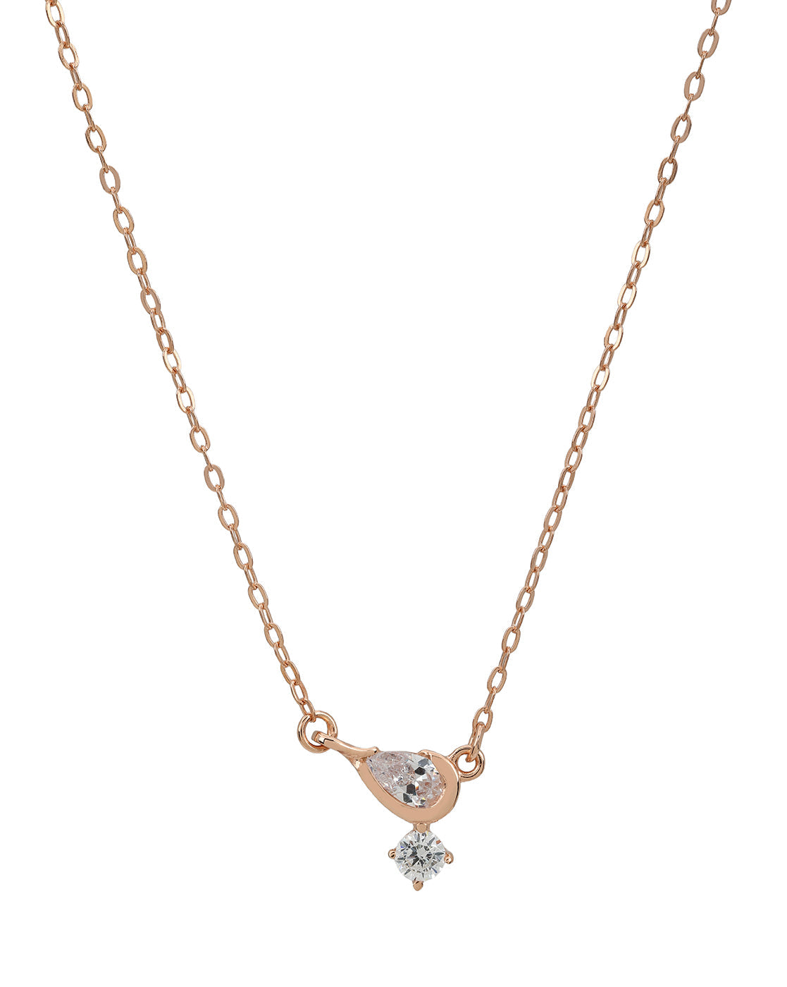 925 Sterling Silver 18kt Rose Gold Plated Dangling Solitaire Contemporary Necklace