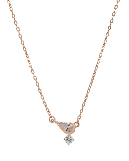 925 Sterling Silver 18kt Rose Gold Plated Dangling Solitaire Contemporary Necklace