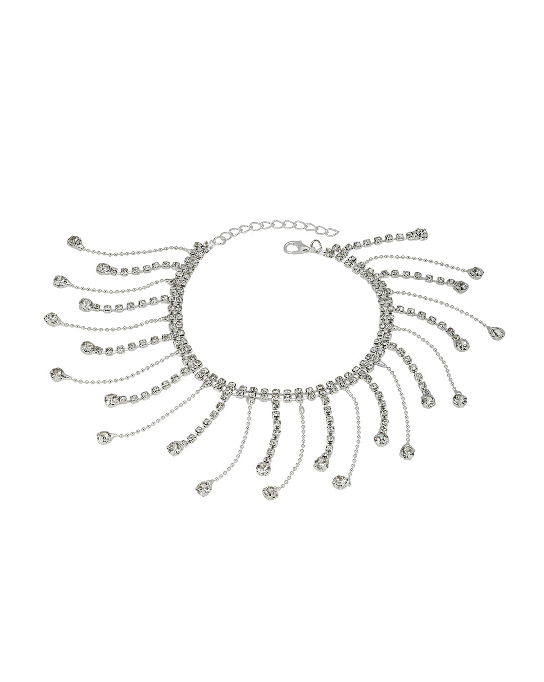 Silver Plated Rhinestone Tassel Fringe Anklet