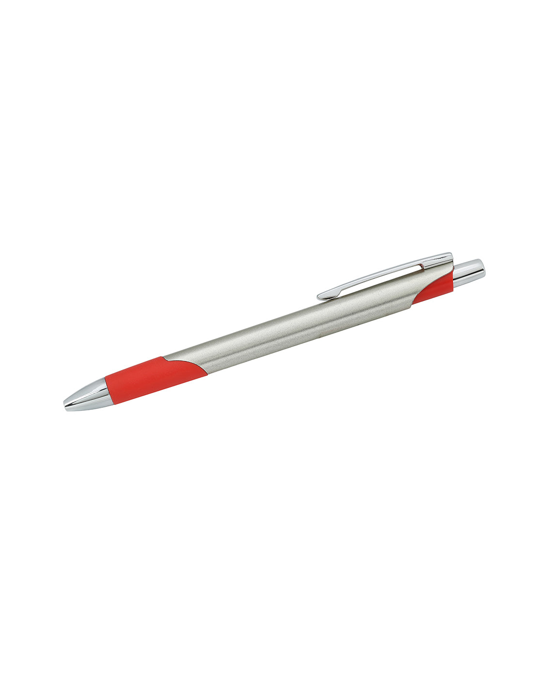 Silver &amp; Red Toned Smooth Ink Clicker Botton Writing Ball Pen with Grip and Fine Tip