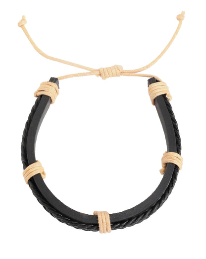 Men Set of 2 Bohemian Multicolour Adjustable Faux Leather Bracelet