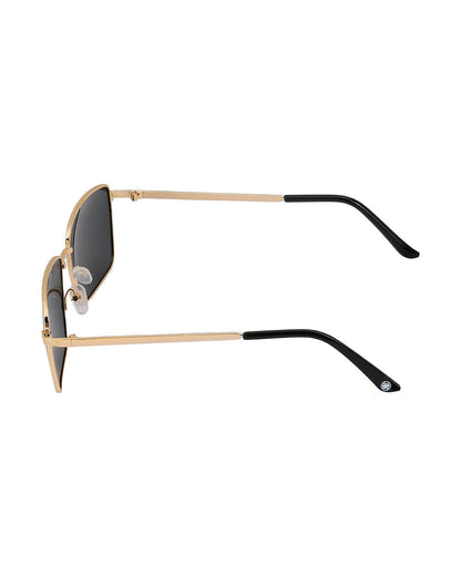 Unisex Gold and Black Toned Black Polarised Lens Rectangle Sunglasses