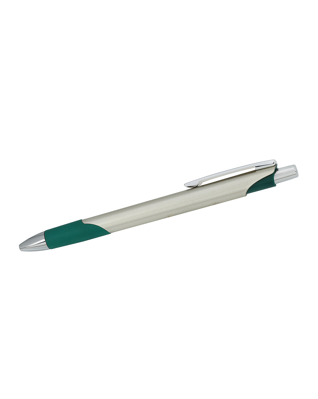 Silver &amp; Teal Green Toned Smooth Ink Clicker Botton Writing Ball Pen with Grip and Fine Tip