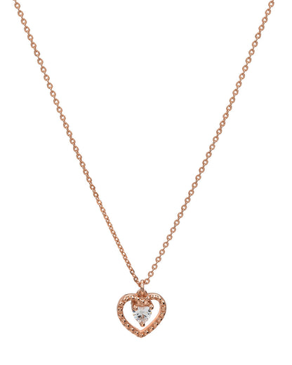 925 Sterling Silver 18kt Rose Gold Plated Solitaire Heart Pendant and Chain