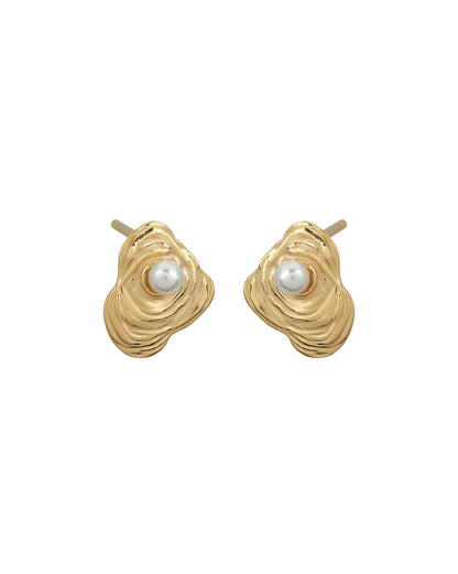18kt Gold Plated Pearl Contemporary Petite Stud Earring