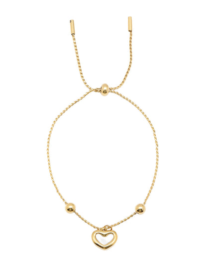 Double Sided Gold Plated Heart &amp; Faux Pearl Reversible Charm Adjustable Bracelet
