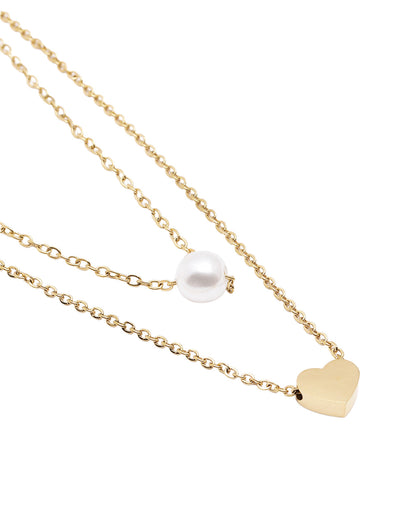 18Kt Gold Plated Pearl and Heart Layered Necklace