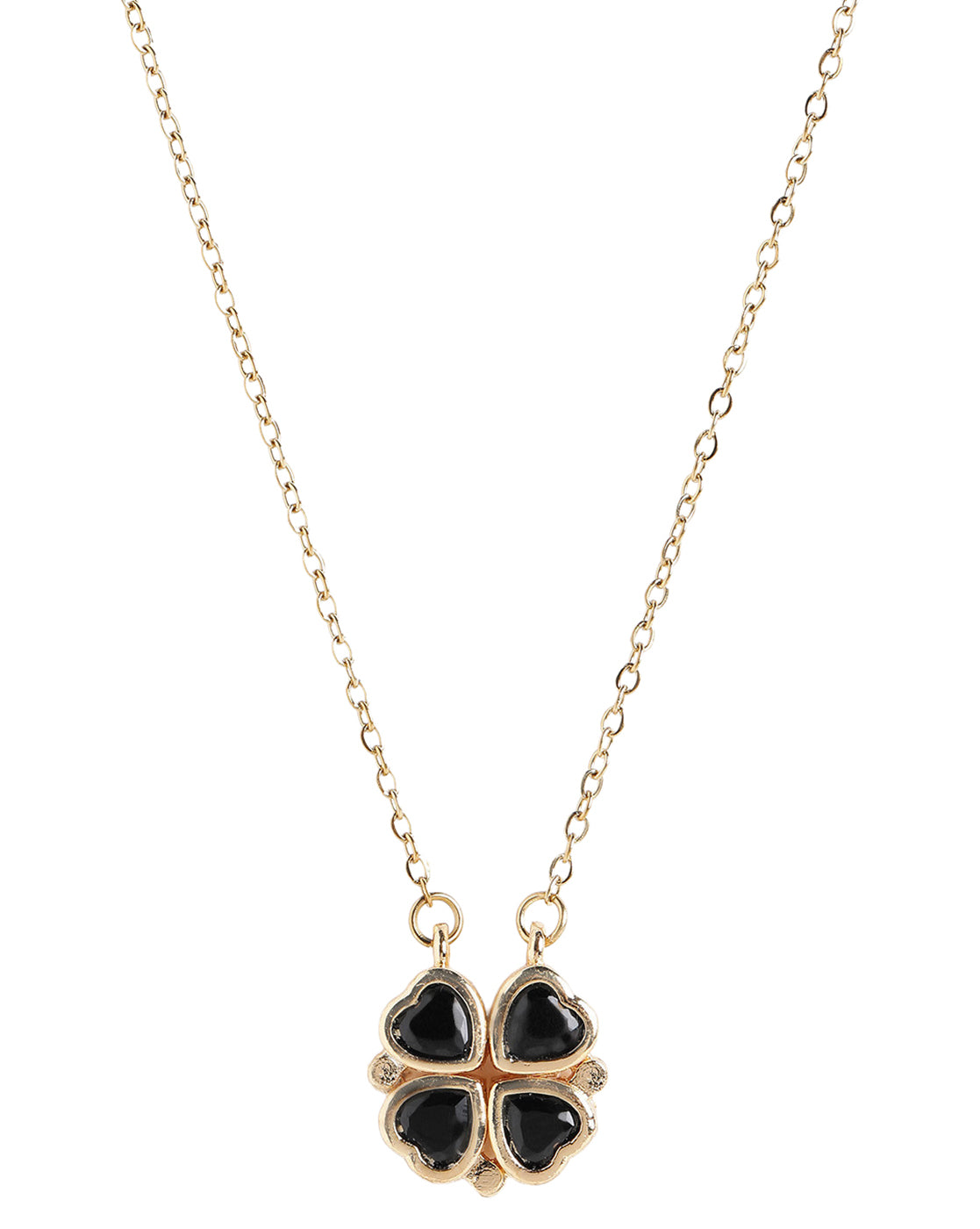 2 Way Wear Magnetic Heart Clover Black Stone Pendant Necklace