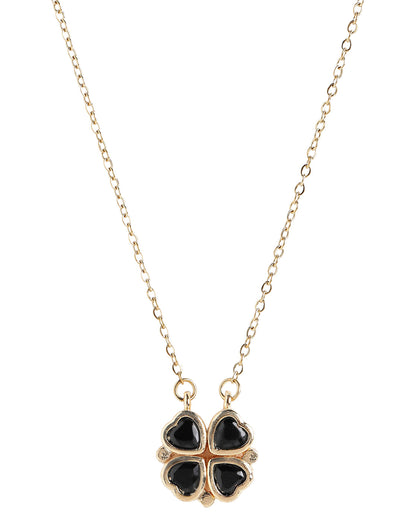 2 Way Wear Magnetic Heart Clover Black Stone Pendant Necklace