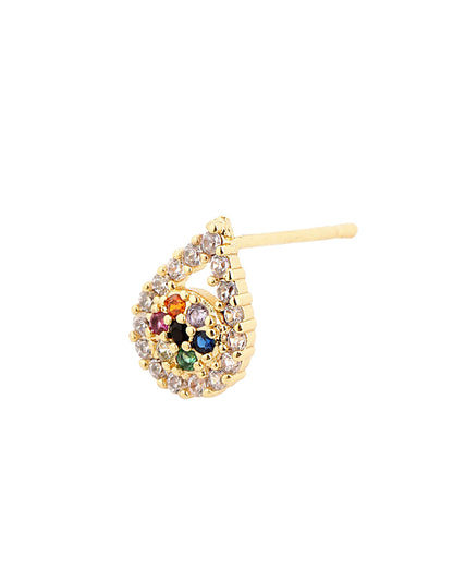 Gold Plated Elegant Multi Colour CZ Studded Tear Drop Petite Stud Earring
