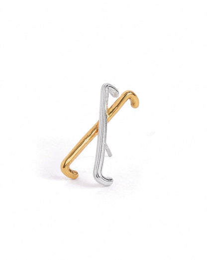 18kt Gold &amp; Rhodium Plated Crossover Stud Earring