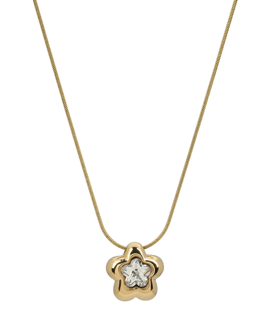 Gold Plated Elegant Floral Solitaire Studded Pendant and Snake Chain