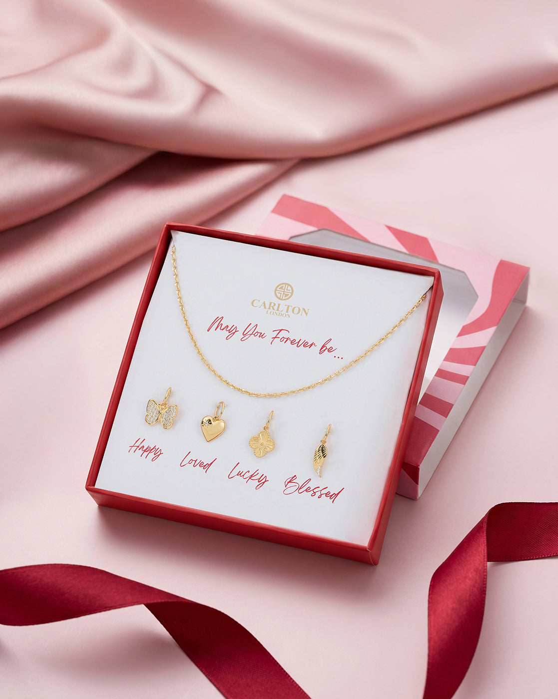 18kt Gold Plated CZ  4-Clover, Heart, Butterfly &amp; Leaf Interchangeable pendant with Chain Necklace