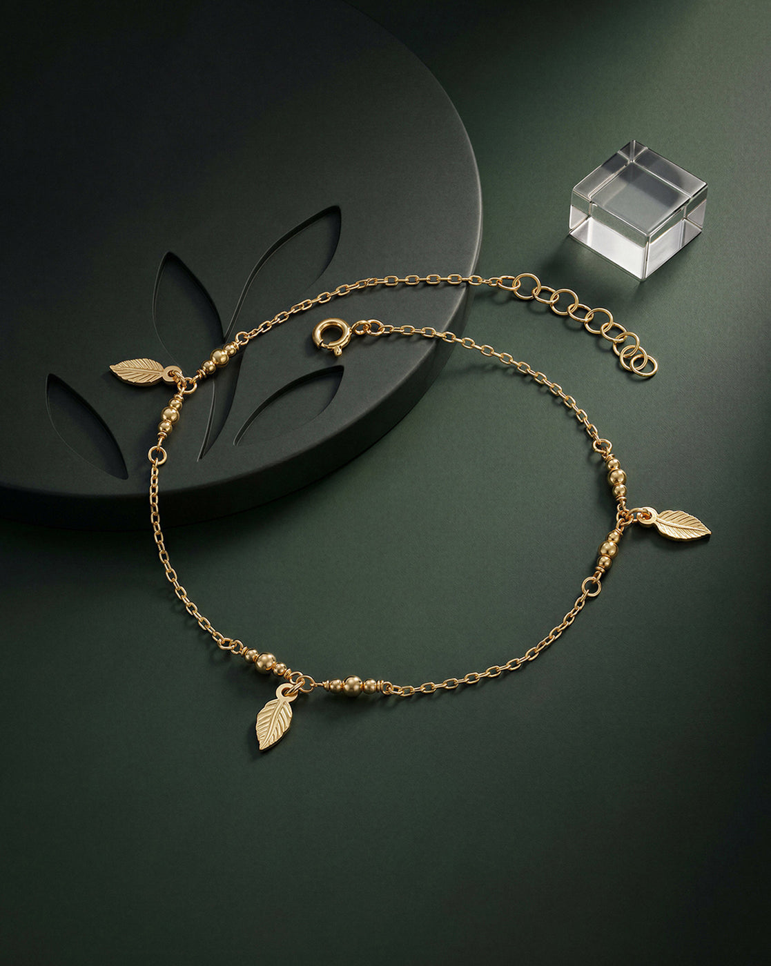 18kt Gold Plated Leaf Charm Anklet