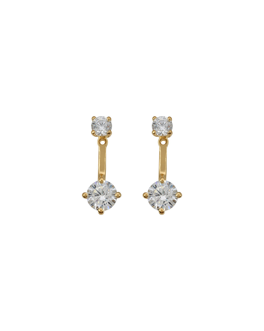 18Kt Gold-Plated CZ Solitaire Front &amp; Back Drop Earrings