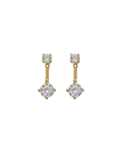 18Kt Gold-Plated CZ Solitaire Front &amp; Back Drop Earrings
