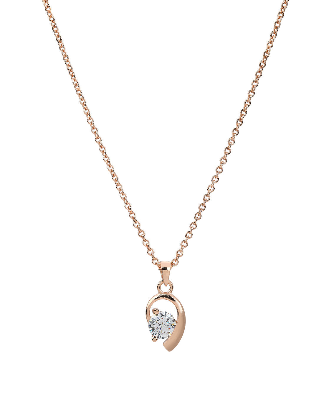 18kt Rose Gold Plated Contemporary Solitaire Pendant with Chain
