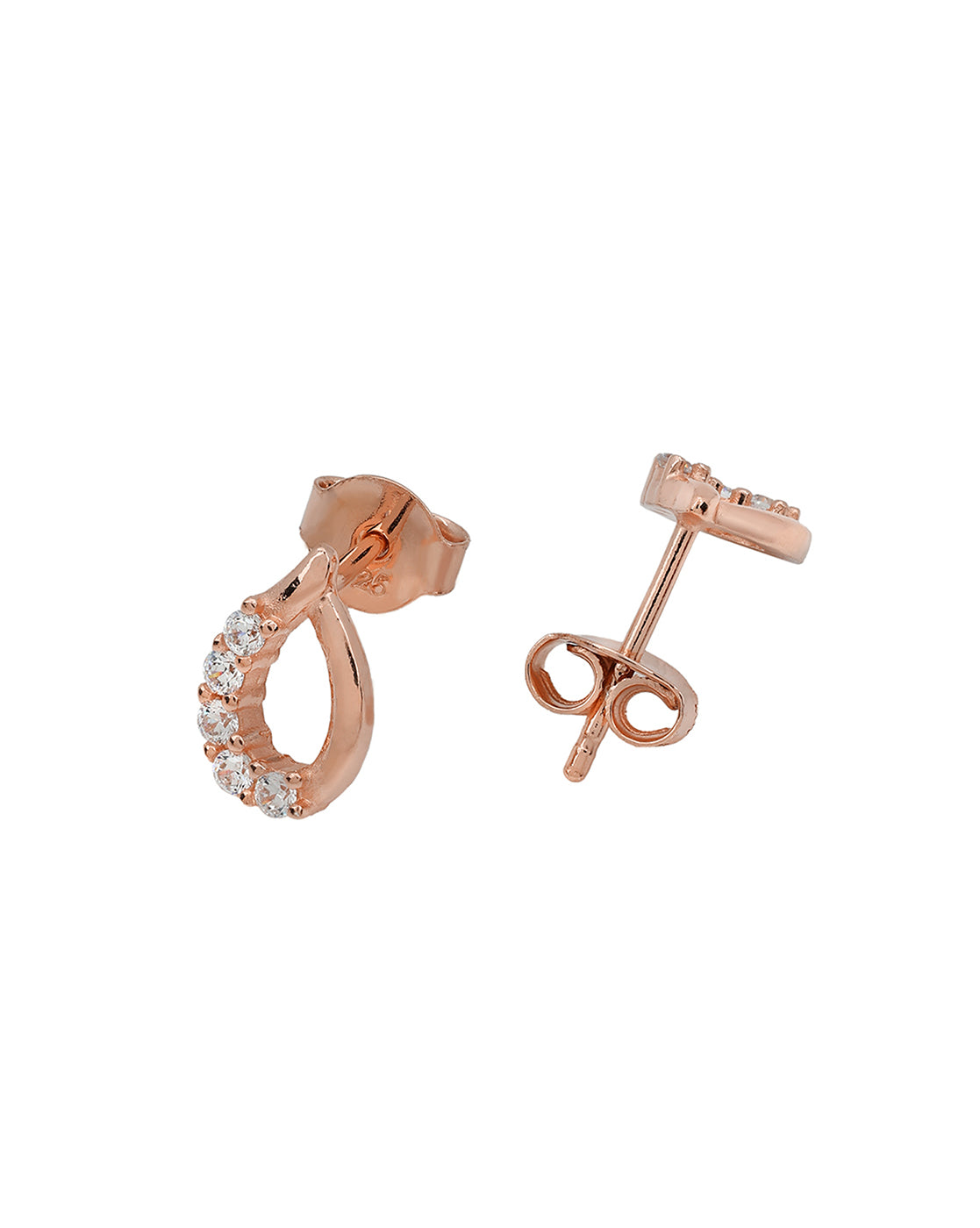 925 Sterling Silver 18kt Rose Gold Plated CZ Teardrop Petite Stud Earring