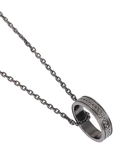 Men Silver Plated Oxidised Ring Pendant and Chain