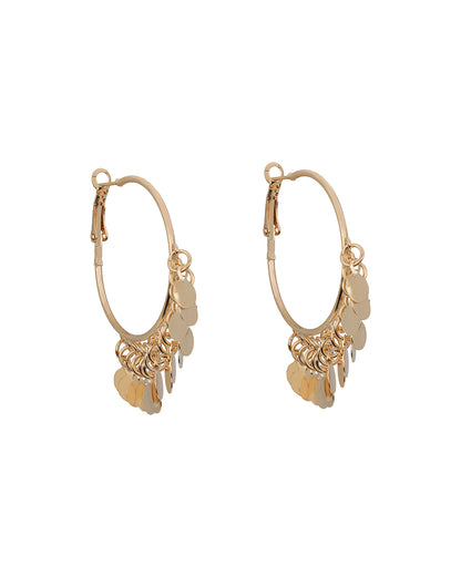 Gold Plated Dangling Boho Coin Fringe Bold Hoop Earring