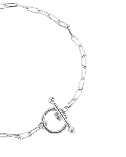 Rhodium Plated Paperclip Chain Toggle Bracelet
