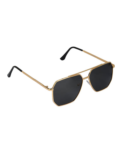 Women Gold and Black Toned Black Polarised Lens Rectangle Sunglasses