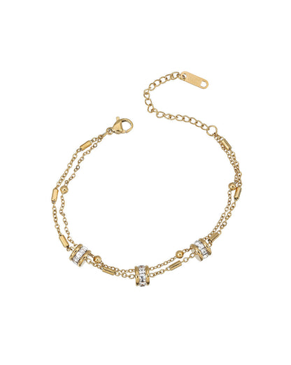 Premium Gold Plated Metallic Round CZ Studded Double Layered Bracelet