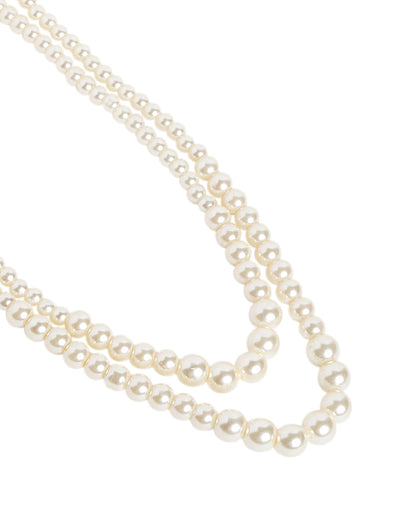 Gold Plated Double Strand Graduating Pearl Necklace with Earring Set