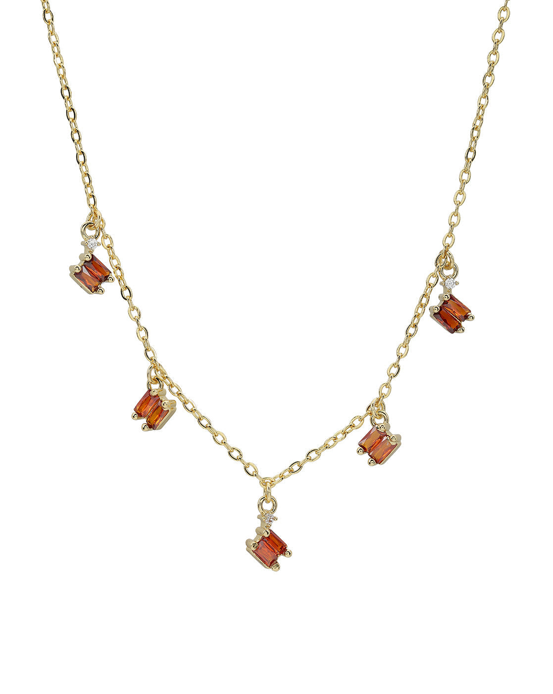 Gold Plated Contemporary Dangling Baguette Solitaire Charm Necklace