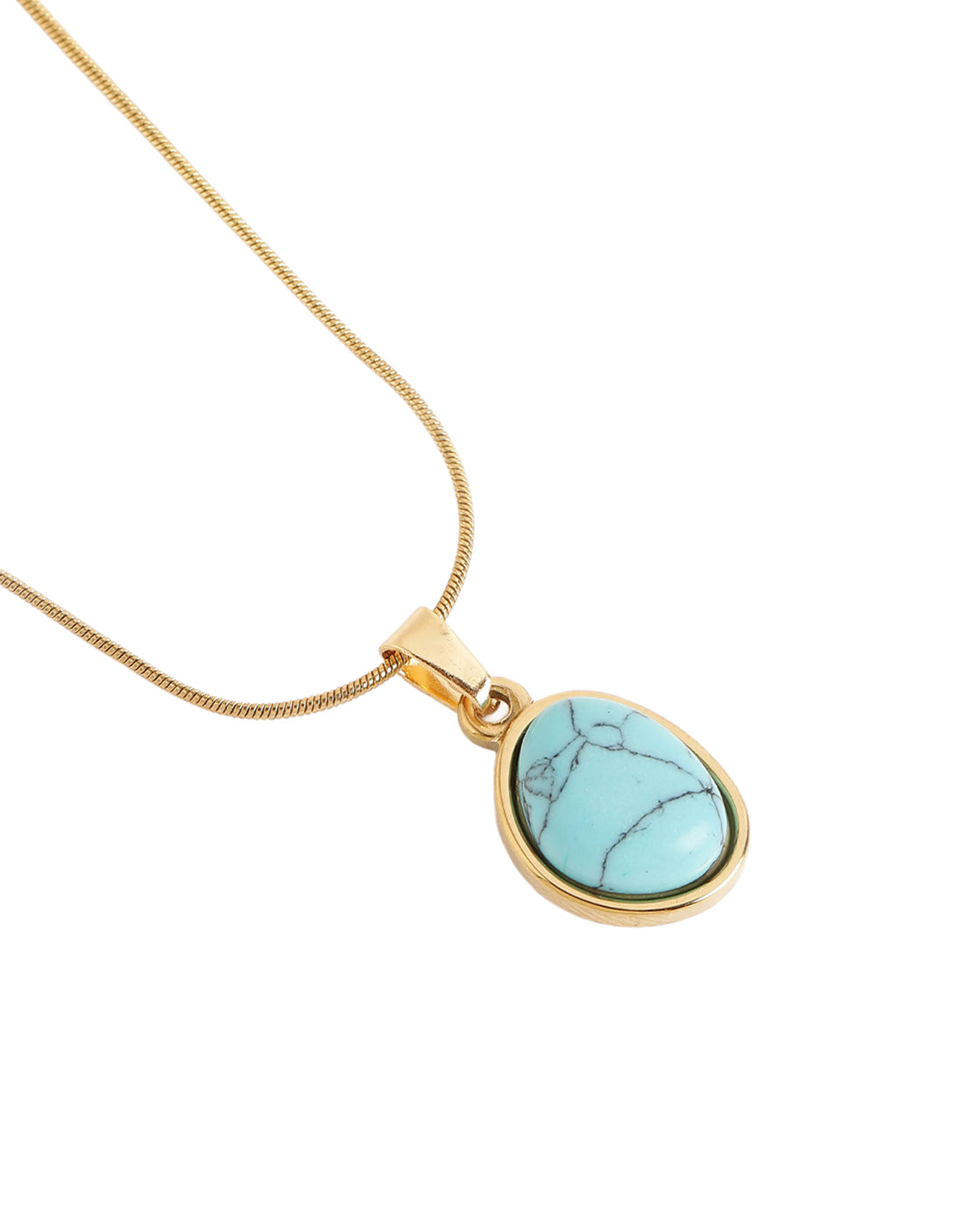 Gold Plated Turquoise Pendant and Antique Stainless Steel Chain