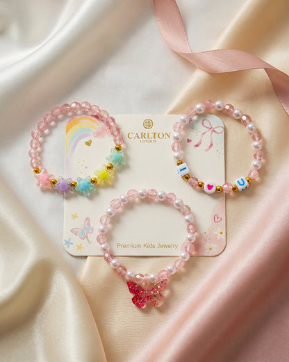 Girl Set of 3 Butterfly-Love Star Multi Charm Bracelet
