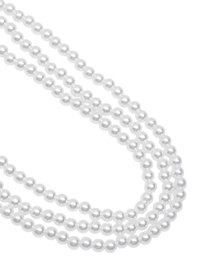 Gold Plated Classic Pearl Triple Strand Layered Necklace