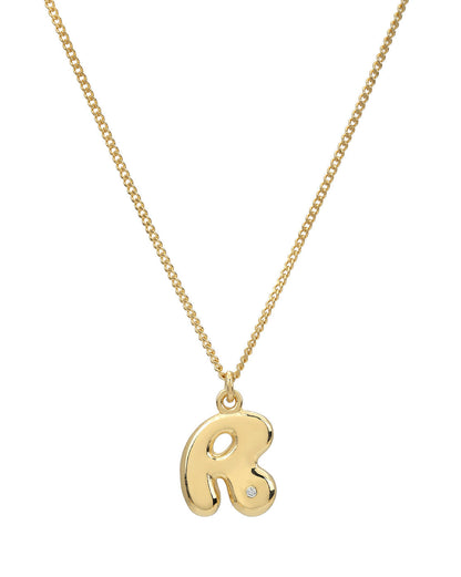 18Kt Gold Plated CZ 3D Balloon Letter A Pendant and Chain
