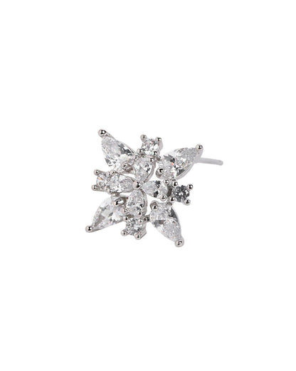 Silver Plated Sparkling CZ Studded Floral Stud Earring