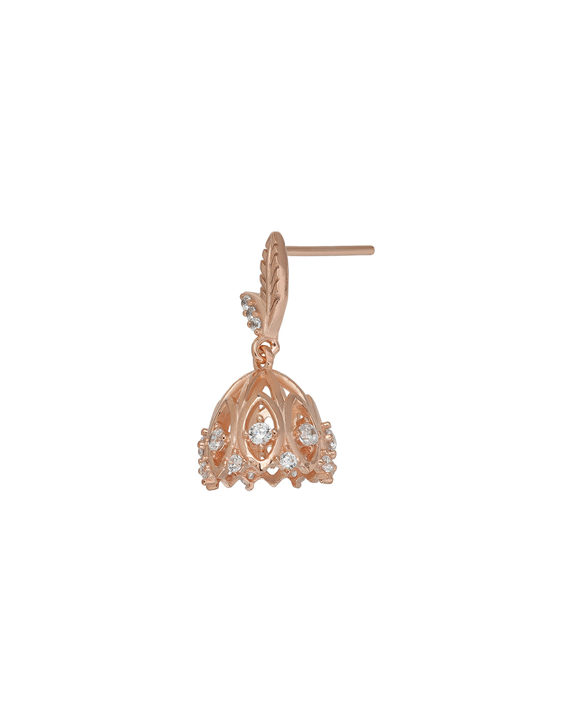 18kt Rose Gold Plated Contemporary CZ Studded Jhumki Earring