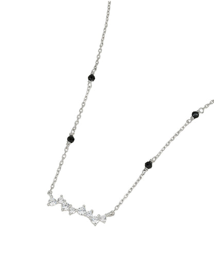 925 Sterling Silver Rhodium Plated Natural black bead &amp; CZ Studded Designer Solitaire Mangalsutra
