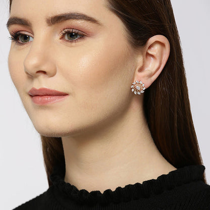 Carlton London Gold Toned Cz Studded Floral Stud Earring For Women