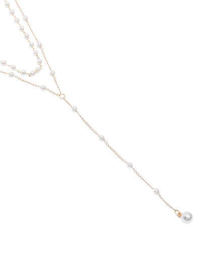 Gold Plated Elegant Pearl Layered Lariat Necklace