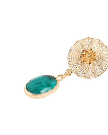 Gold Plated Filigree Dangling Green Crystal Drop Earring